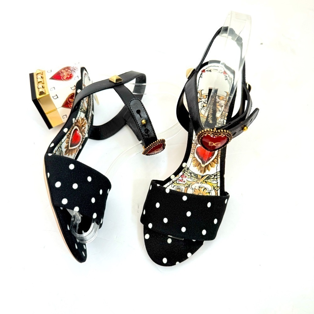 Dolce & Gabbana Black White Polka Dot Heart Buckle Cards cady sandals EU 36.5